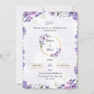 Invitation Purple & Green Watercolor Floral Wedding Invitatio