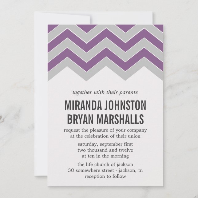 Invitation Purple & Grey Chevron Conception Mariage Invitatio (Devant)