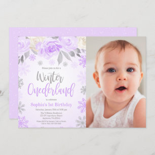 Invitation Purple Grey Floral Winter ONE derland Photo