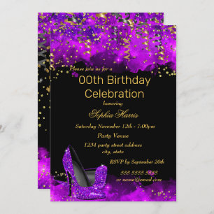 Invitation Purple High Heel Gold Black parties scintillant fê