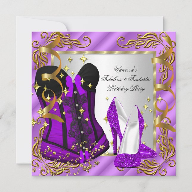 Invitation Purple High Talon Or Corset Argent Corset Annivers (Devant)