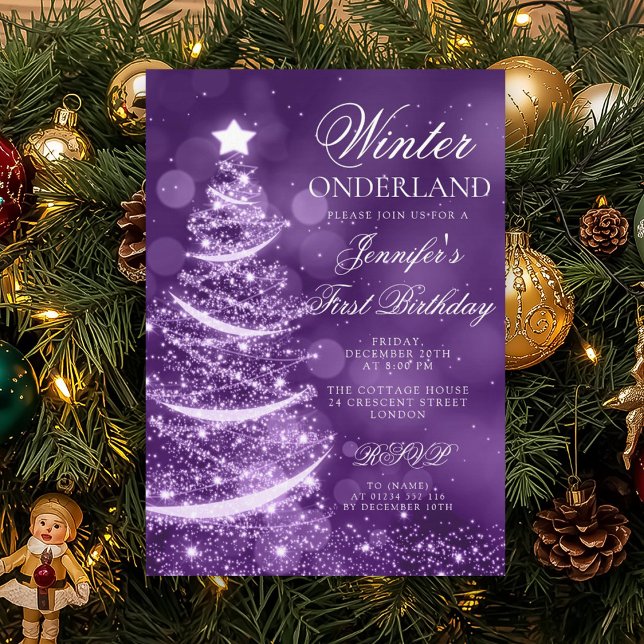 Invitation Purple Holiday Winter Onederland 1st Birthday (Purple Holiday Winter Onederland 1st Birthday Invitation)