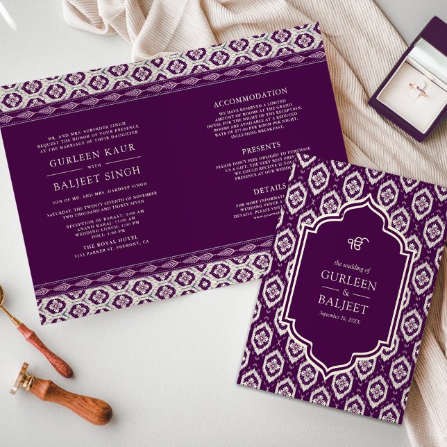 Invitation Purple Ikat All en un Anand Karaj Sikh Mariage (Créateur téléchargé)