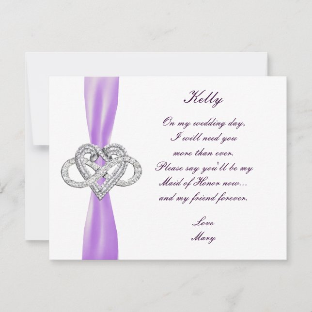 Invitation Purple Infinity Coeur Maid Of Honor Card (Devant)