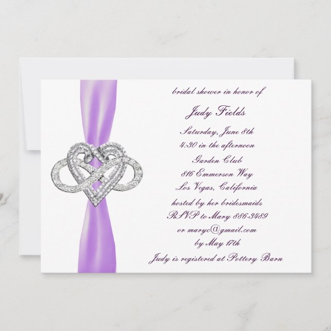 Invitation Purple Infinity Coeur nuptiale de douche Invitatio (Devant)