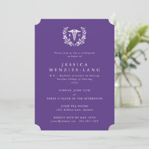 Invitation Purple Infirmière inscrite Caduceus+Laurel Wreath