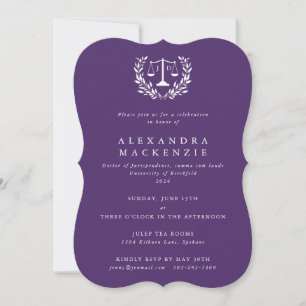 Invitation Purple JD Law Scales Laurel Wreath Graduation Invi