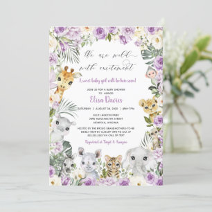 Invitation Purple Jungle Floral Animaux sauvages Fille Baby s