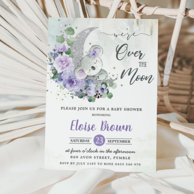Invitation Purple Koala Nous sommes au-dessus du Baby shower  (Créateur téléchargé)