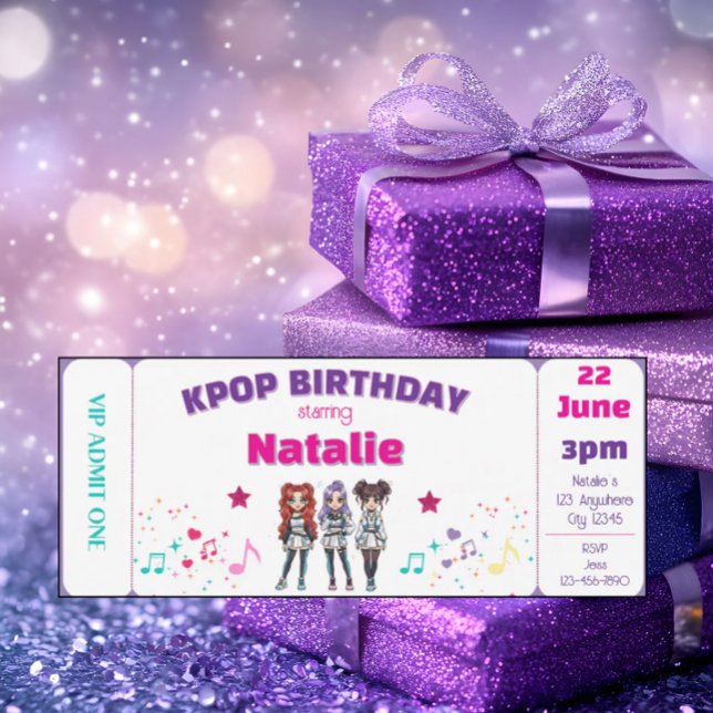 Invitation Purple KPOP Birthday Concert Ticket (Créateur téléchargé)