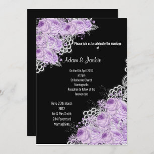 Invitation PURPLE LACE Florale ÉLÉGANTE MARIAGE MODERNE NOIR