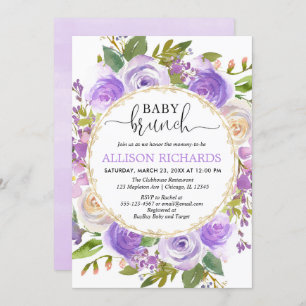 Invitation Purple lavande or floral fille brunch bébé