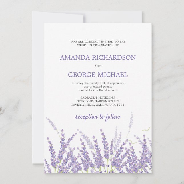 Invitation Purple lavande rustique rural moderne mariage flor (Devant)