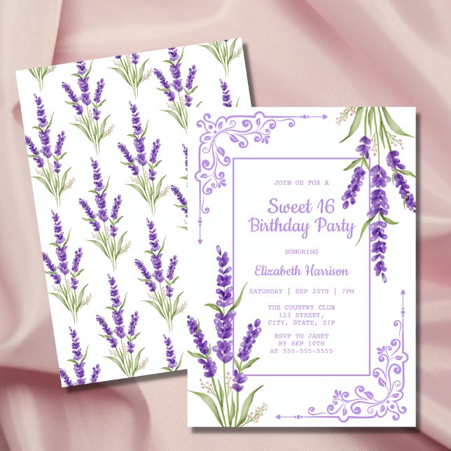 Invitation Purple Lavender Antique Frame Sweet 16 Anniversair (Créateur téléchargé)
