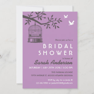 Invitation Purple Lavender Bird Cage Rustique Douche Invitati