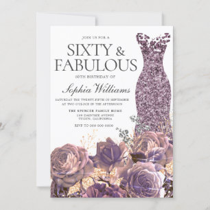 Invitation Purple Lavender Dusty Rose 60e fête d'anniversaire