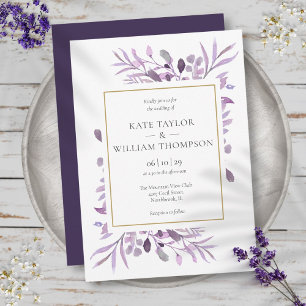Invitation Purple Lavender Foliage Élégant Mariage Or