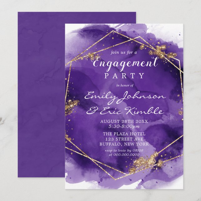 Invitation Purple Lavender Gold Paint Party (Devant / Derrière)