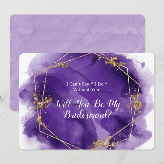 Invitation Purple Lavender Gold Serez-Vous Mon Bridesmaid Inv (Devant / Derrière)