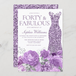 Invitation Purple Lavender Gown Floral 40e fête d'anniversair