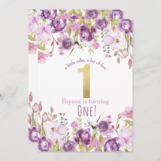 Invitation Purple Lavender Lilac Floral Moderne 1er Anniversa (Devant / Derrière)