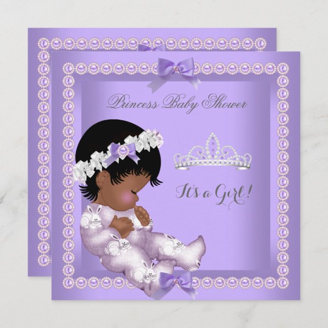 Invitation Purple Lavender Pearl Baby shower fille ethnique (Devant / Derrière)