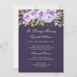 Invitation Purple Lavender Rose Floral Memorial Service