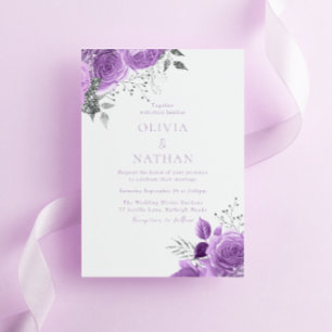 Invitation Purple Lavender Vintage Rose Mariage élégant