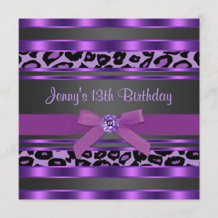 Invitation Purple Leopard Girls 13ème anniversaire