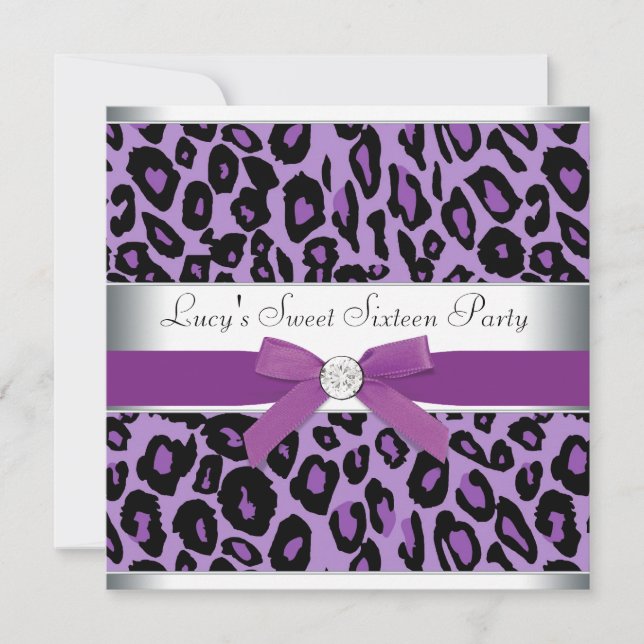 Invitation Purple Leopard Sweet 16 Party (Devant)