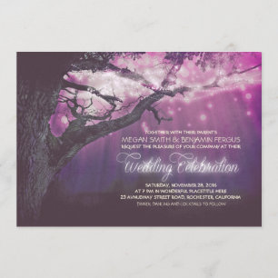 Invitation Purple Lights Tree Rustic Forest Wedding Invite