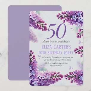 Invitation Purple Lilac 50ème Floral Elégant Anniversaire