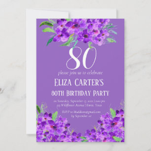 Invitation Purple Lilac 80e Huitième anniversaire floral élég