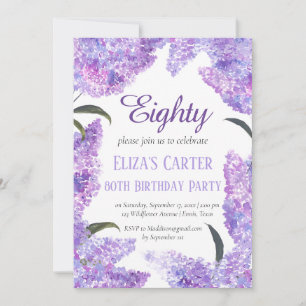 Invitation Purple Lilac 80ème Soixante-Dix Floral Elégant Ann