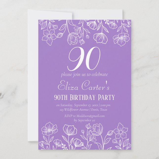 Invitation Purple Lilac 90ème 90ème Floral Elégant Anniversai (Devant)
