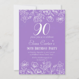 Invitation Purple Lilac 90ème 90ème Floral Elégant Anniversai
