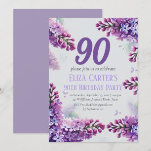Invitation Purple Lilac 90ème Floral Elégant Anniversaire