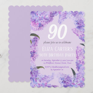 Invitation Purple Lilac 90ème Floral Elégant Anniversaire