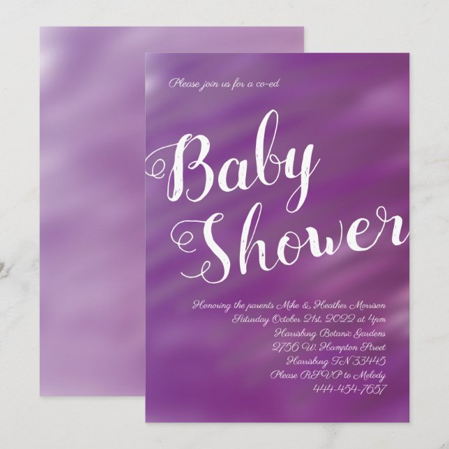 Invitation Purple & Lilac Baby shower Co-Ed Genre Neutre (Devant / Derrière)