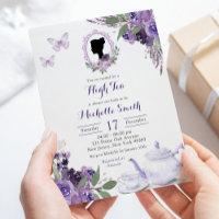 Purple Lilac Cameo Anglais Afternoon Tea Invitatio