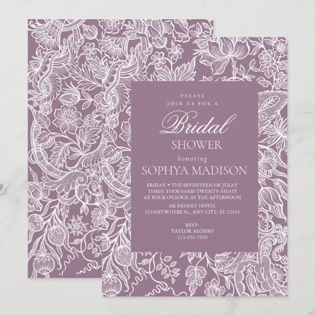 Invitation Purple Lilac Elegant Line Art Fleur sauvage (Devant / Derrière)