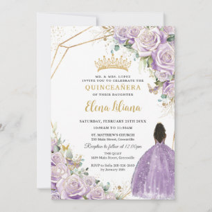 Invitation Purple Lilac Floral Brown Princesse Quinceanera