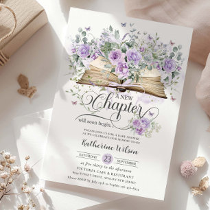 Invitation Purple Lilac Floral Livre Nouveau Chapitre Baby sh