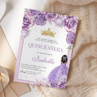 Purple Lilac Floral Quinceanera Gold Princesse