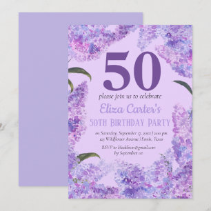 Invitation Purple Lilac Flowers 50e anniversaire Fleur sauvag