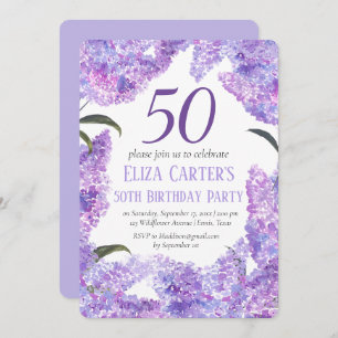 Invitation Purple Lilac Flowers 50e anniversaire Fleur sauvag