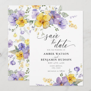 Invitation Purple Lilac Lavande Jaune Floral Enregistrer La D