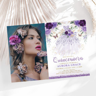 Invitation Purple Lilac Quinceañera Princess Robe Papillon