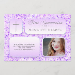 Invitation Purple Lilac Roses Irst Communion Photo personnali