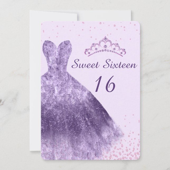 Invitation Purple Lilac Sweet 16 Robe de fête Gown 16e (Devant)